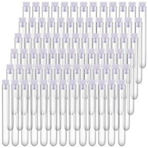 200 Pack Clear Plastic Test Tubes 12 x 100mm 12 ml Plastic Tubes with Caps Candy Tubes Test Lab Tubes for Scientific Themed Kids Birthday Party Supplies