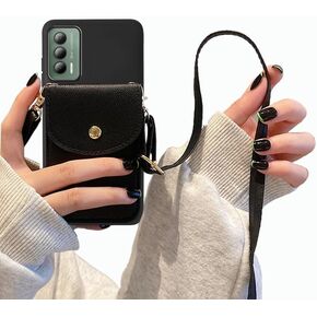 Adjustable Crossbody Strap Purse Case for Cricket Outlast, Cricket Outlast Phone Case Wallet Back Snap Button Card Holder, Shockproof PU Leather Case with Detachable Lanyard Hands Free - Black