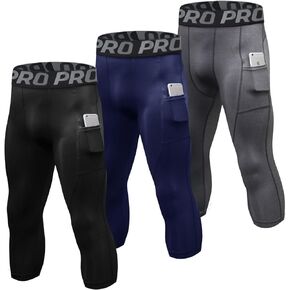 YUSHOW 2-3 Pack 3/4 Men's Compression Pants Tights Athletic Running Workout Leggings Quick Dry Sports Baselayer