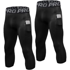 YUSHOW 2-3 Pack 3/4 Men's Compression Pants Tights Athletic Running Workout Leggings Quick Dry Sports Baselayer