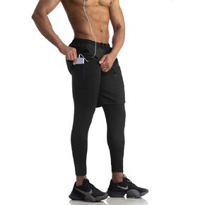 Workout Pants for Men, Gym Athletic Compression Pants Men, 2 in 1 Running Pants Men with Towel Loop