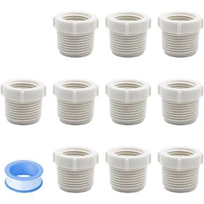 10PCS 3/4 Inch Male Thread to 1/2 Inch Female Threaded PVC Pipe Bulk Fittings Reducer Bushing Coupling Pipe Adapter Connectors HE034(3/4"x1/2")