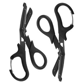 2 Pack Medical Scissors Trauma Shears, 7.5 Inches Stainless Steel Bandage Scissors with Carabiner, Fluoride Coated Surgical Scissors for Nurses, Doctors, Nursing Students, EMT and EMS （Black)