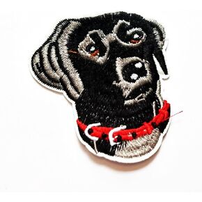 Nipitshop Patches Black Lab Labrador Cute Dog Red Collar Cartoon Kids Patch Embroidered Iron On Patch for Clothes Backpacks T-Shirt Jeans Skirt Vests Scarf Hat Bag