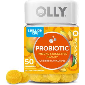 OLLY Probiotic Gummy, Immune and Digestive Support, 1 Billion CFUs, Chewable Probiotic Supplement, Mango, 25 Day Supply - 50 Count