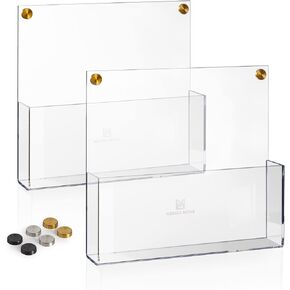 2 Pack Premium Clear Acrylic Wall File Organizer | Mail Holder Wall Mount | Wall Organizer for Office | Hanging File Organizer| 3 Colors of Screw Caps Included