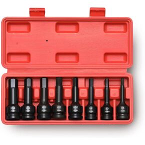 مجموعة لقم سداسية لتأثير المحرك 1/2 بوصة، مفك سداسي، SAE/متري، 6 مم - 16 مم، فولاذ Cr-Mo، درجة التأثير، بناء من قطعة واحدة، 8 قطع، مقبس ألين 1/2 بوصة in Kuwait
