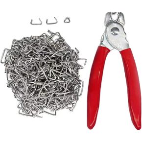Hog Ring Pliers Straight with 300 Galvanized Hog Rings, Professional Spring-Loaded Pliers Upholstery Installation Kit Tool for Upholstery, Fence, Bungee Cord, Sausage and Meat Casings