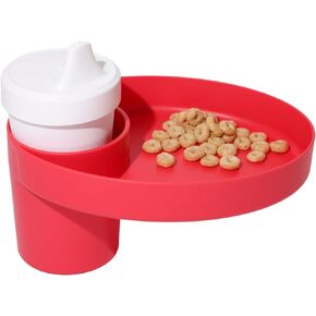 My Travel Tray Oval, USA Made. Extend Your Current Cup Holder to Hold Your Cup Plus A Tray for Snacks, Toys and Accessories. Use in a Car Seat, Booster, Stroller, Golf Cart, Outdoor Chair.(Coral Red)