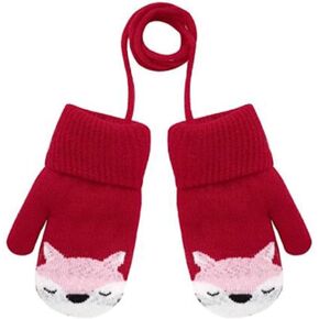 Baby Toddler Cute Fox Winter Warm Mittens Thicken Knitted Gloves Thermal Plush Lining Full Finger Gloves for 1-3 Yrs