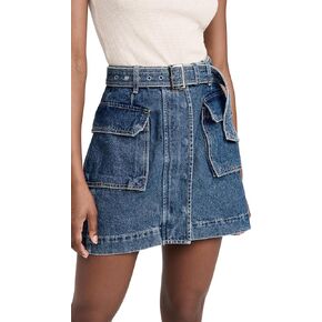 Pixie Market Women's AR Denim Cargo Belted Miniskirt
