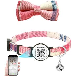 Cat Collar with Bells, Breakaway Cat Collars with Bow Tie, Girl Boy Safety Plaid Kitten Collars with QR ID Tag for Girl Boy for Cats,Modifiable Pet Online Profile and Emergency Contacts(Blue A) in Kuwait