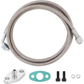 4AN Turbo Oil Feed Line 60" Turbo Feed Line Length Stainless Steel Braided 4AN Pressure Stainless Remote Turbocharger 90 Degree End Straight Hose End, 4AN Oil Feed Line Fitting Included