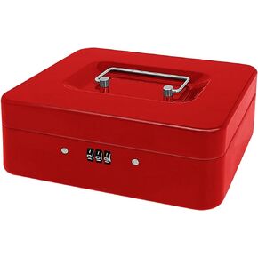 Steel Cash Box with Combination Lock, Metal Small Money Organizer with Removable Money Tray,Cash Storage Box with Lockable Cover (Black - 9.8" x 7.9" x 3.3")