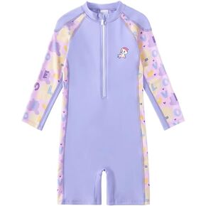 Girls Rash Guard Swimwear One Piece Long Sleeve Swimsuit for 4-13 Years Girls