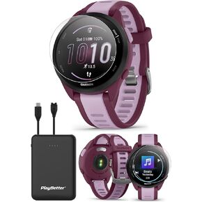 حزمة ساعة Garmin Forerunner 165 Music (رمادي ضبابي/حجر أبيض) تعمل بنظام تحديد المواقع العالمي (GPS) - شاشة لمس AMOLED، بطارية تدوم 11 يومًا، تدريب واسترداد - تتضمن واقيات شاشة PlayBetter وشاحن محمول