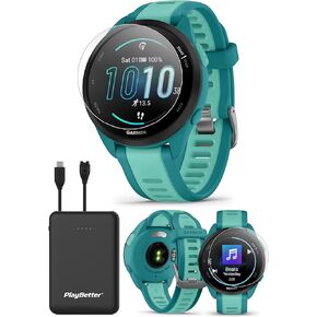 PlayBetter Garmin Forerunner 165 Music (Berry/Lilac) Running GPS Smartwatch Bundle - AMOLED Touchscreen, 11-Day Battery, Training & Recovery - includes Screen Protectors & Portable Charger