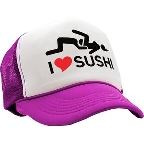 The Goozler - I Heart Sushi - 69 eat Out Sexy Down Town - Vintage Retro Style Trucker Cap Hat