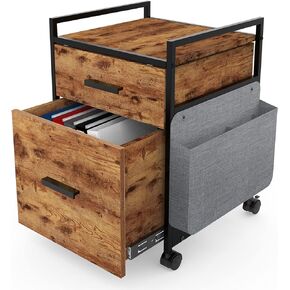 EUREKA ERGONOMIC File Cabinet 2 Drawers, Rolling File Cabinet with Bag for Home Office, Under Desk Rolling File Cabinet, Wood Filing Cabinet, Printer Stand with Storage, Rustic Brown