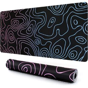 iLeadon Large Gaming Mouse Pad, Non-Slip Rubber Base Water-Resistant Mousepad Desk Mat for Computer Keyboard, 35.4" x 15.75" Extended Desk Pad with Stitched Edges for Office Gaming, Contour Line-White in Kuwait