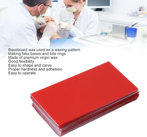 شمع الأسنان، 18 قطعة من ألواح شمع قاعدة الأسنان، أحمر للعناية بالفم وتقويم الأسنان، أداة شمع صب ورقة شمع شمع طبيب الأسنان لمختبر الأسنان الصيفي، صب الفم 1.3 مم in Kuwait