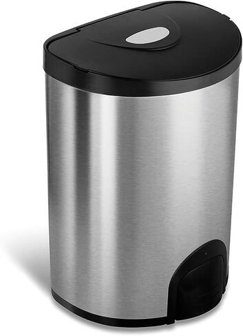 NINESTARS TTT-50-19 Automatic Tap Sensor Trash Can, 13 Gal 50L, Stainless Steel Base (D Shape, Black Lid) in Saudi Arabia