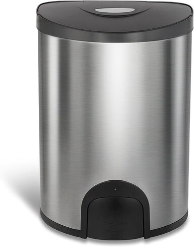 NINESTARS TTT-50-19 Automatic Tap Sensor Trash Can, 13 Gal 50L, Stainless Steel Base (D Shape, Black Lid) in Saudi Arabia