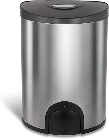 NINESTARS TTT-50-19 Automatic Tap Sensor Trash Can, 13 Gal 50L, Stainless Steel Base (D Shape, Black Lid) in Saudi Arabia