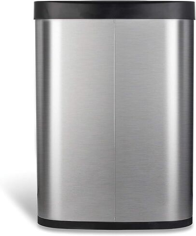 NINESTARS TTT-50-19 Automatic Tap Sensor Trash Can, 13 Gal 50L, Stainless Steel Base (D Shape, Black Lid) in Saudi Arabia