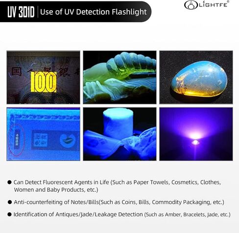 LIGHTFE UV301D High Power Mini UV Flashlight 365nm Black Light, Max 3000mW High Power, Suitable for Resin Glue Curing Lamp, Rock and Mineral Fluorescent Agent, Stain, Urine Detection in Saudi Arabia