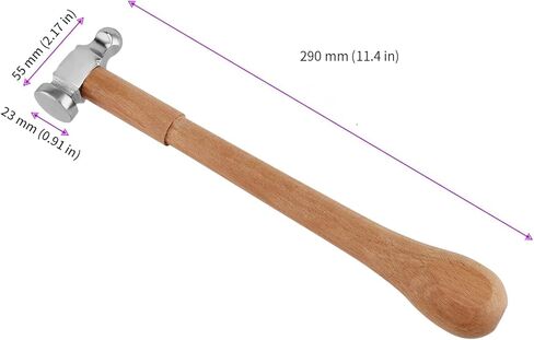 2 قطعة مطرقة مطاردة بمقبض خشبي، مطرقة أدوات صنع المجوهرات مقاس 11.4 بوصة، مطرقة معدنية لصنع المجوهرات in Kuwait