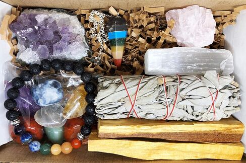 Pachamama Essentials Chakra Healing and Balancing Gift Set, Chakra Tumbled Stones, Lava Rock Bracelet, Pendulum, Selenite, Sage, Palo Santo. Meditation Chakra Kit in Saudi Arabia