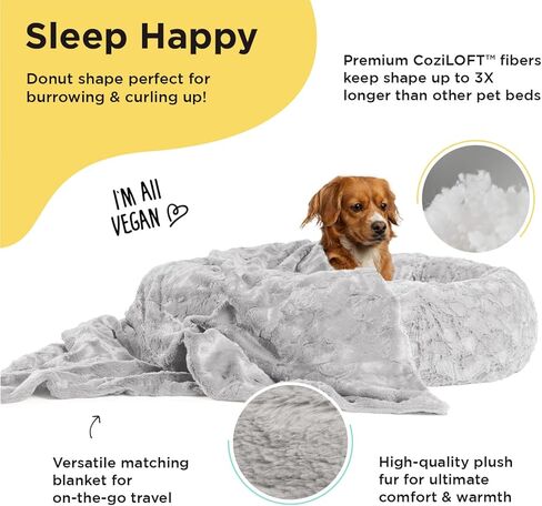 مجموعة Best Friends by Sheri Bundle Set سرير القطط والكلاب الأصلي Calming Lux Donut Cuddler + بطانية رمي الحيوانات الأليفة رمادي متوسط ​​30 بوصة in Kuwait