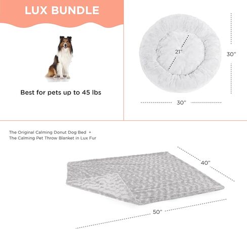 مجموعة Best Friends by Sheri Bundle Set سرير القطط والكلاب الأصلي Calming Lux Donut Cuddler + بطانية رمي الحيوانات الأليفة رمادي متوسط ​​30 بوصة in Kuwait