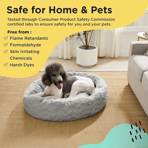 مجموعة Best Friends by Sheri Bundle Set سرير القطط والكلاب الأصلي Calming Lux Donut Cuddler + بطانية رمي الحيوانات الأليفة رمادي متوسط ​​30 بوصة in Kuwait