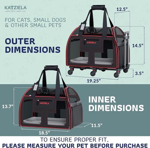 Airline Compliant Pet Carrier - Rolling Portable Travel Carry Crate for Small Dog, Puppy or Cat - Soft Removable Wheeled Design with Mesh Window Sides - Airplane and TSA Compliant- by Katziela in Kuwait