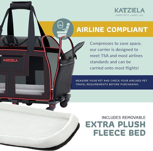 Airline Compliant Pet Carrier - Rolling Portable Travel Carry Crate for Small Dog, Puppy or Cat - Soft Removable Wheeled Design with Mesh Window Sides - Airplane and TSA Compliant- by Katziela in Kuwait