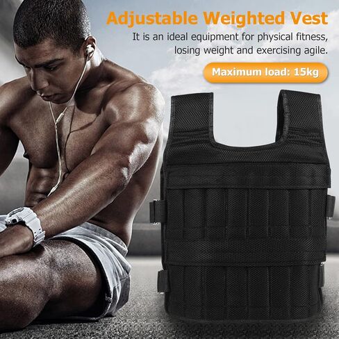 سترة الوزن - سترة تدريب من قماش أكسفورد قابلة للتنفس، سترة مرجحة 15 كجم، سترة تدريب القوة للتمرين واللياقة البدنية in Kuwait