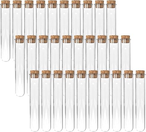 BTSD-home 30 قطعة 10 مل أنابيب اختبار زجاجية 15 × 100 مم أنابيب اختبار سفلية مستديرة مع فلين وفرشاة للتجارب العلمية لتخزين الحلوى وديكورات الحفلات in Kuwait