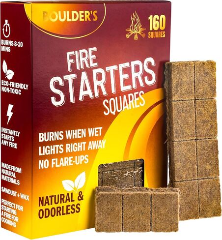 Boulder's 160-Pack Natural Firestarter Cubes - Ecological & Odorless Fire Starter Squares for Grill, Fire Pit, Fireplace, Campfire, BBQ, Chimney - Indoor Outdoor Camping Fire Cube, Charcoal Starter in Saudi Arabia