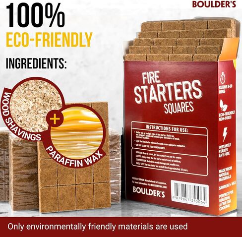 Boulder's 160-Pack Natural Firestarter Cubes - Ecological & Odorless Fire Starter Squares for Grill, Fire Pit, Fireplace, Campfire, BBQ, Chimney - Indoor Outdoor Camping Fire Cube, Charcoal Starter in Saudi Arabia