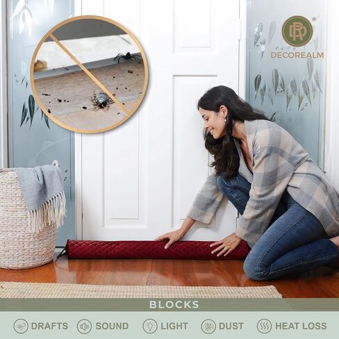 Under Door Draft Stopper – 3.5 lb Door Draft Blocker Weighted with Ceramic Beads for a Tight Seal – Durable, Machine Washable Velvet Covered Draft Stoppers for Noise, Dust, Energy Savings by DECOREALM in Kuwait