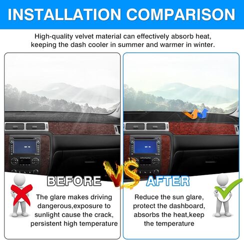 Autorder Dashboard Cover Mat for 2007-2014 Chevrolet Tahoe Suburban/GMC Yukon XL&2007-2013 Chevy Avalanche Silverado 1500 2500 3500 LTZ/GMC Sierra SLT Denali Accessories Upgrade Velvet Dash Cover in Saudi Arabia