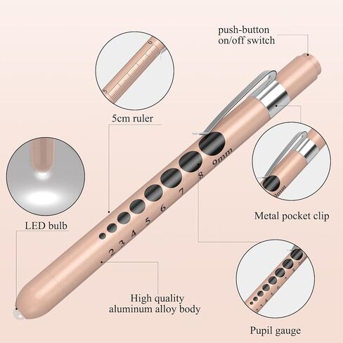 ضوء قلم للممرضات والمقص الطبي، مصابيح LED مع مقياس للتلميذ، مقص ضمادة 7.5 بوصة مقص EMT مع حلقة تسلق للطبيب والممرضات وطلاب التمريض (مقص بني + قلم ذهبي وردي) in Kuwait