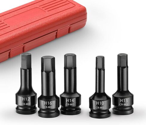 مجموعة لقم سداسية لتأثير المحرك 1/2 بوصة، مفك سداسي، SAE/متري، 6 مم - 16 مم، فولاذ Cr-Mo، درجة التأثير، بناء من قطعة واحدة، 8 قطع، مقبس ألين 1/2 بوصة in Kuwait