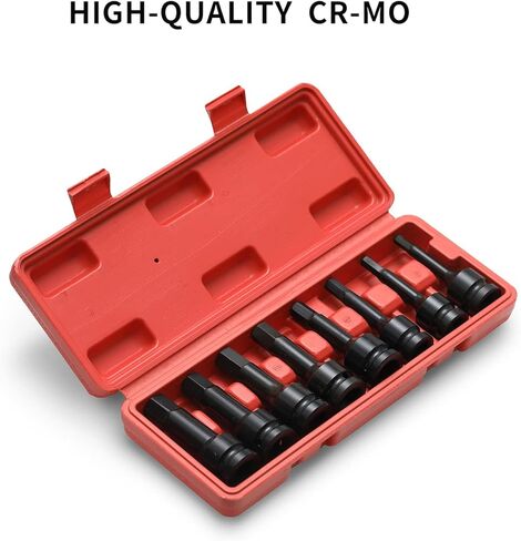 مجموعة لقم سداسية لتأثير المحرك 1/2 بوصة، مفك سداسي، SAE/متري، 6 مم - 16 مم، فولاذ Cr-Mo، درجة التأثير، بناء من قطعة واحدة، 8 قطع، مقبس ألين 1/2 بوصة in Kuwait