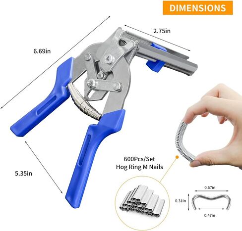 Type M Nail Ring Pliers, Hog Ring Pliers Kit with 600 Pcs of Galvanized Steel Hog Rings,Repair Hand Tools for Animal Cages,Hog Ring Chicken Duck Goose Dog Cat Rabbit Kit Clamp with Nail Groove in Kuwait
