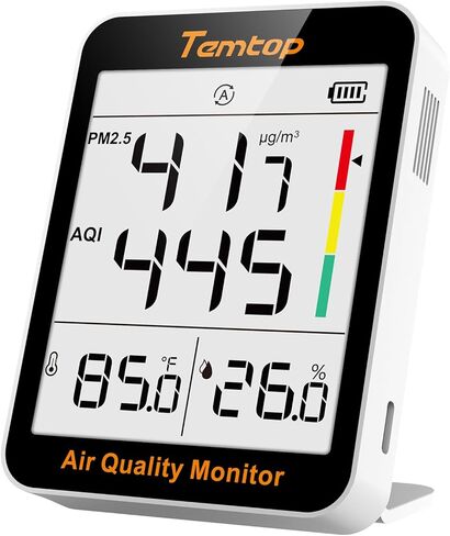Temtop S1 Indoor/Outdoor Thermometer & Hygrometer with Air Quality Monitor - Precision Air Quality Thermometer for Home, Office or School, Air Quality Tester, Battery Powered, Magnetic Suction in Kuwait