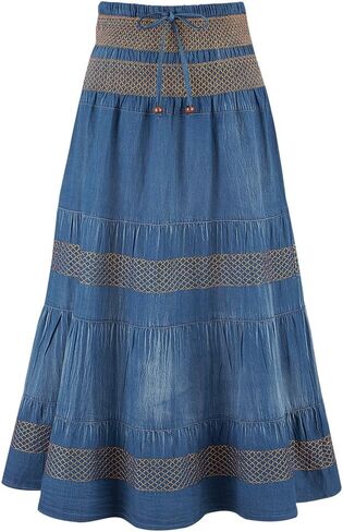Etc Tiered A-Line Denim Boho Prairie Skirt in Kuwait