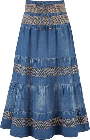 Etc Tiered A-Line Denim Boho Prairie Skirt in Kuwait